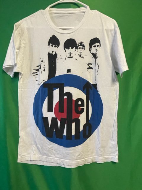 A white t-shirt with the band 's picture on it.